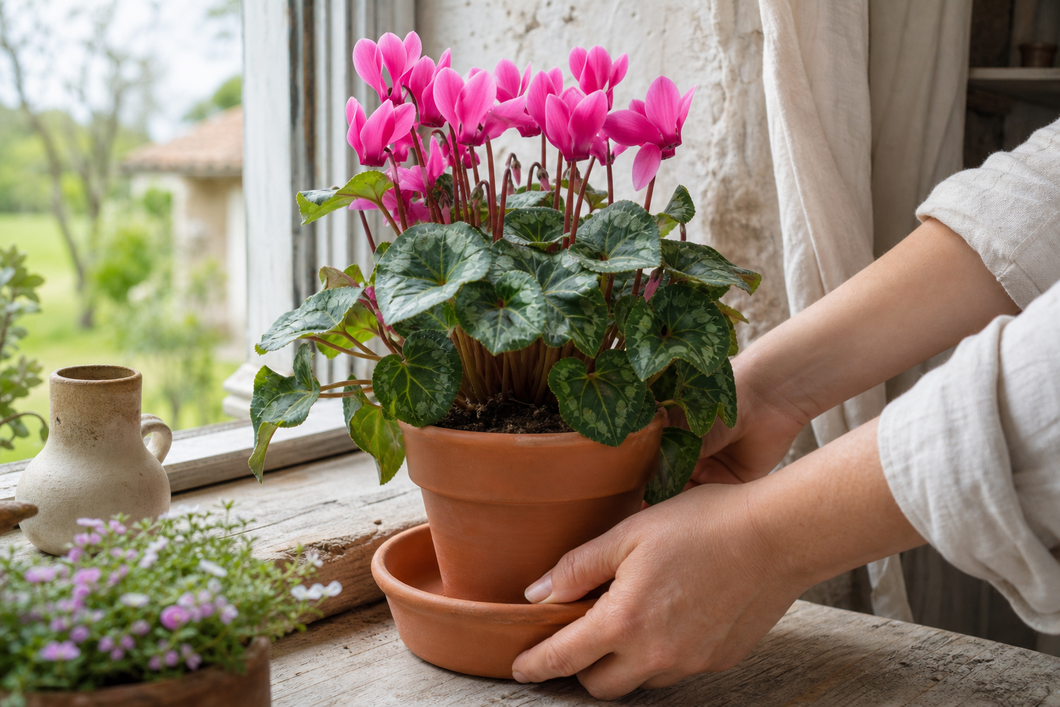 L’arrosage du cyclamen dépend d’un terreau frais, jamais détrempé