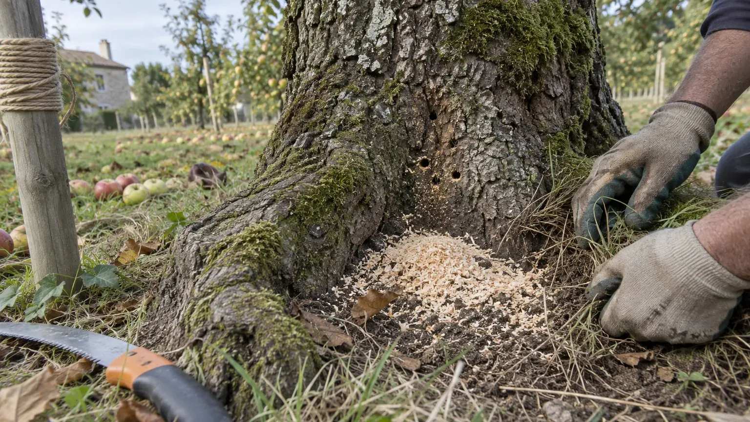 « Aucun produit chimique ne doit être utilisé au risque d'empoisonner l'arbre » : selon Le Parisien, sciure au pied du pommier