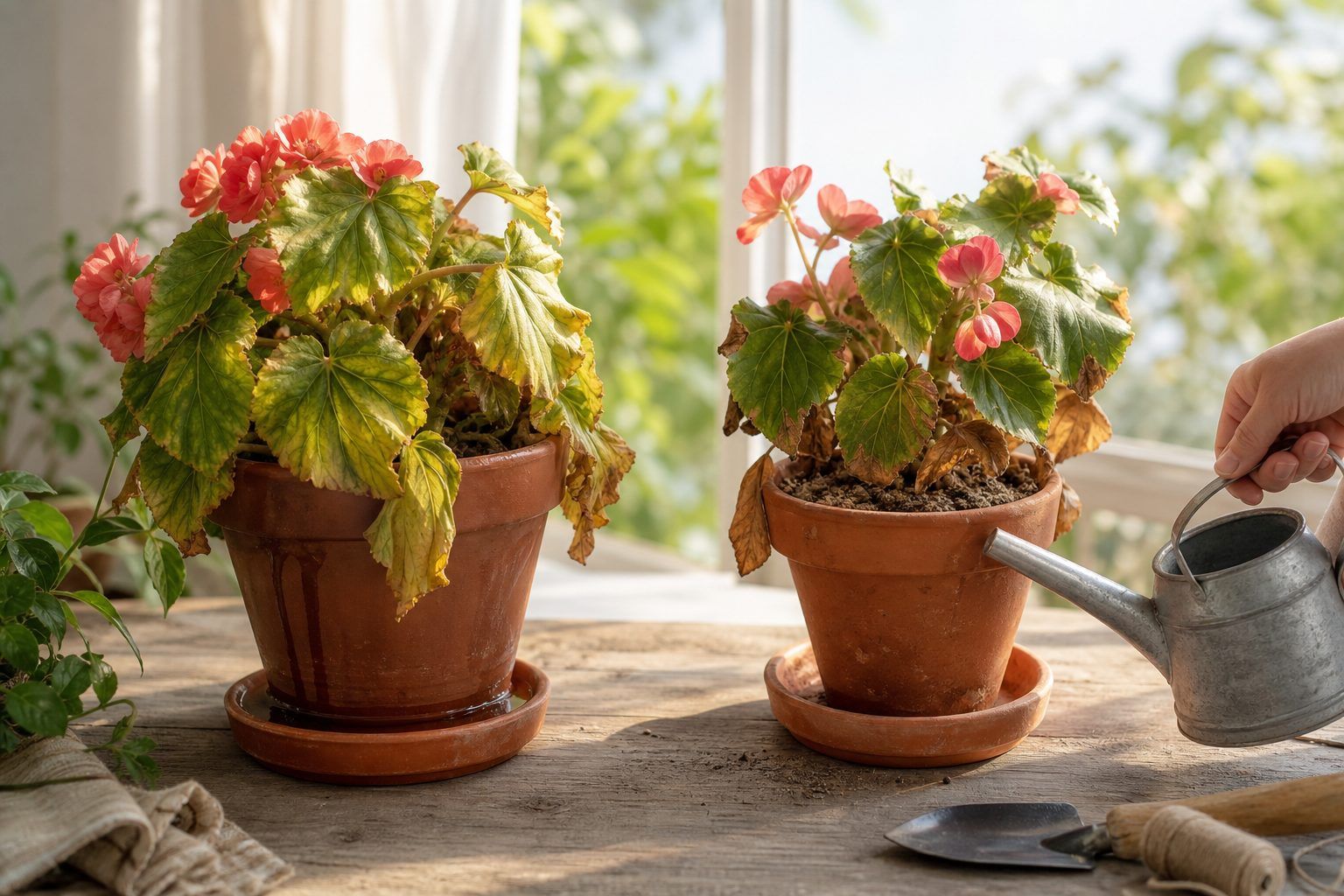 4. Reconnaître un bégonia trop arrosé ou qui manque d’eau