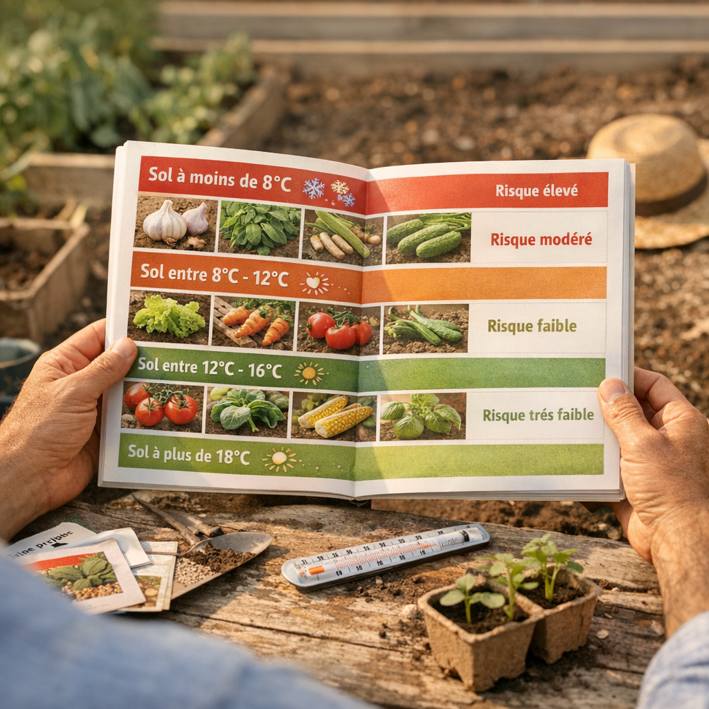 Le calendrier du potager 2026, non pas mois par mois mais par seuils de température du sol et niveau de risque