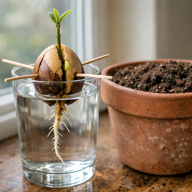 Noyau d’avocat germé avant plantation