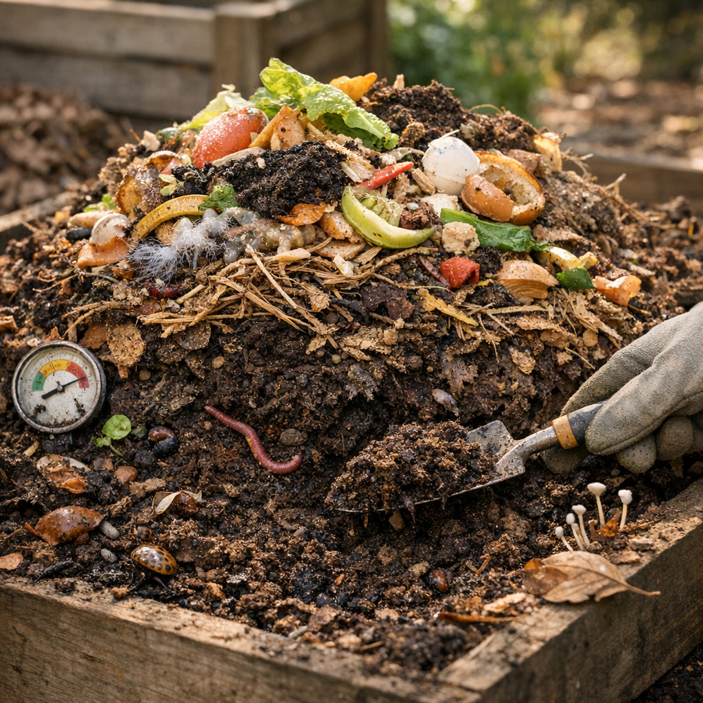 Comment le compost se forme vraiment : biologie, matières, temps et signes d’un compost réussi