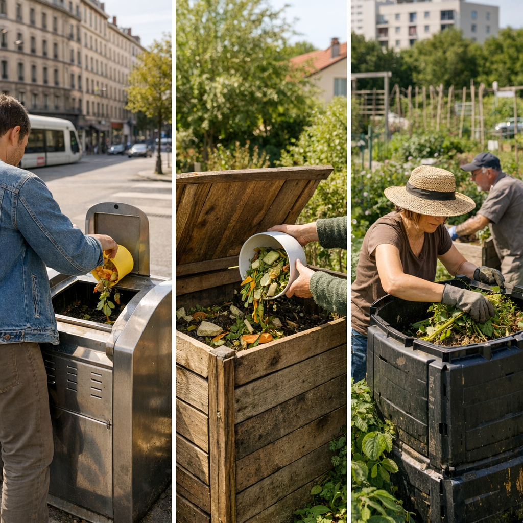 Différents moyens de composter dans la Métropole de Lyon : même geste, flux différents