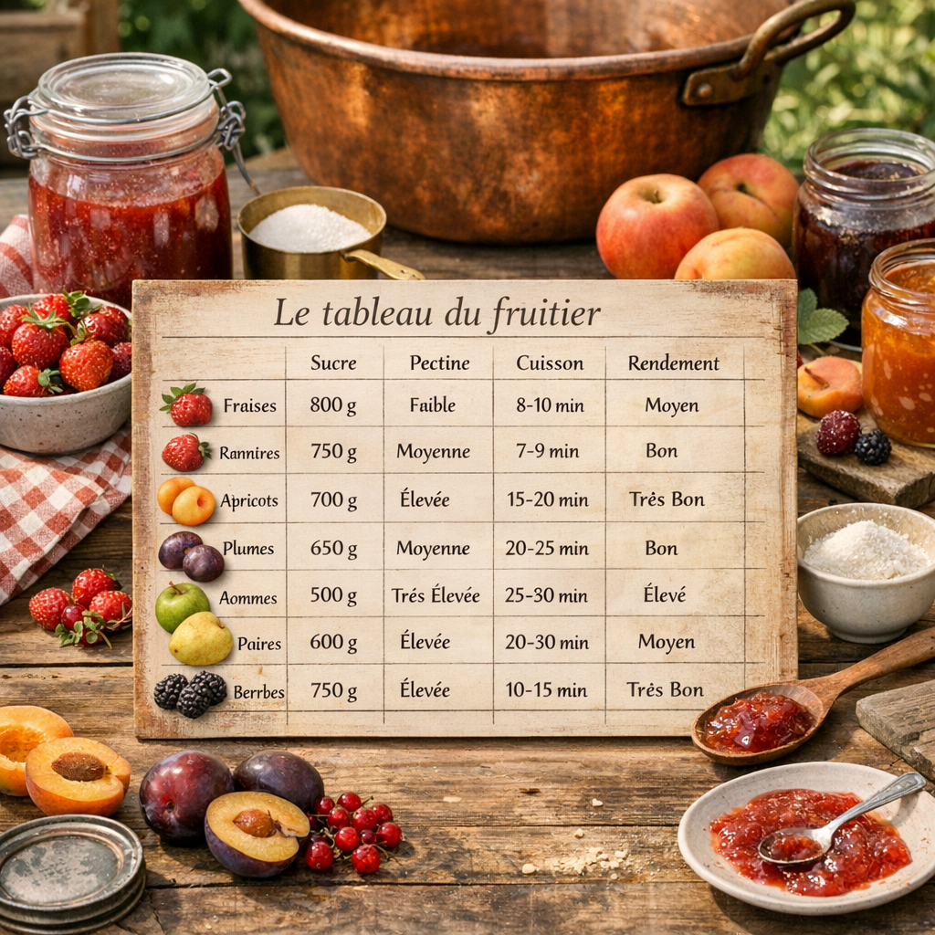 Le tableau du fruitier : sucre, pectine, cuisson et rendement selon les fruits du jardin