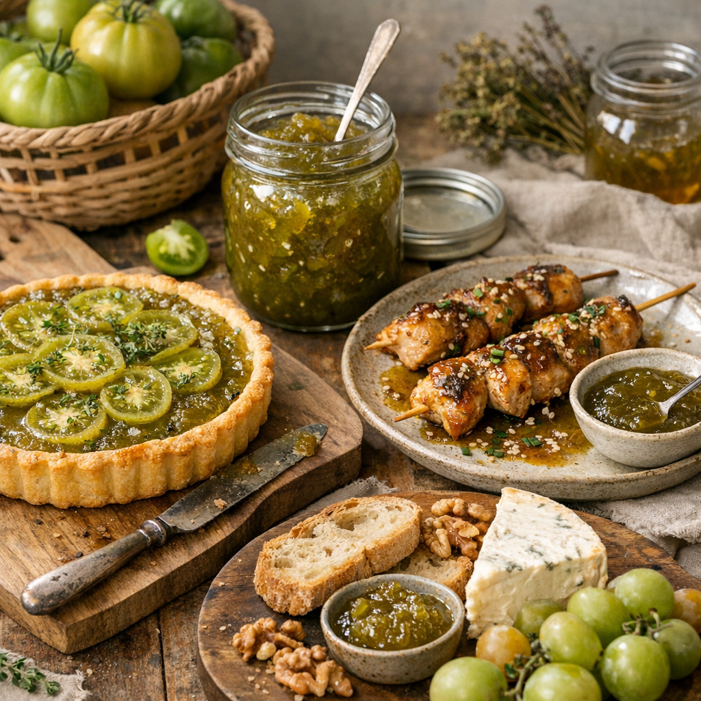 Confiture de tomates vertes en cuisine : tarte, glaçage doux-salé et idées de fin de saison