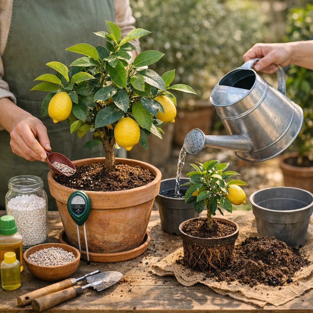 Comment bien s'occuper d'un citronnier en pot ? Un protocole d'arrosage, d'engrais et de rempotage basé sur des critères