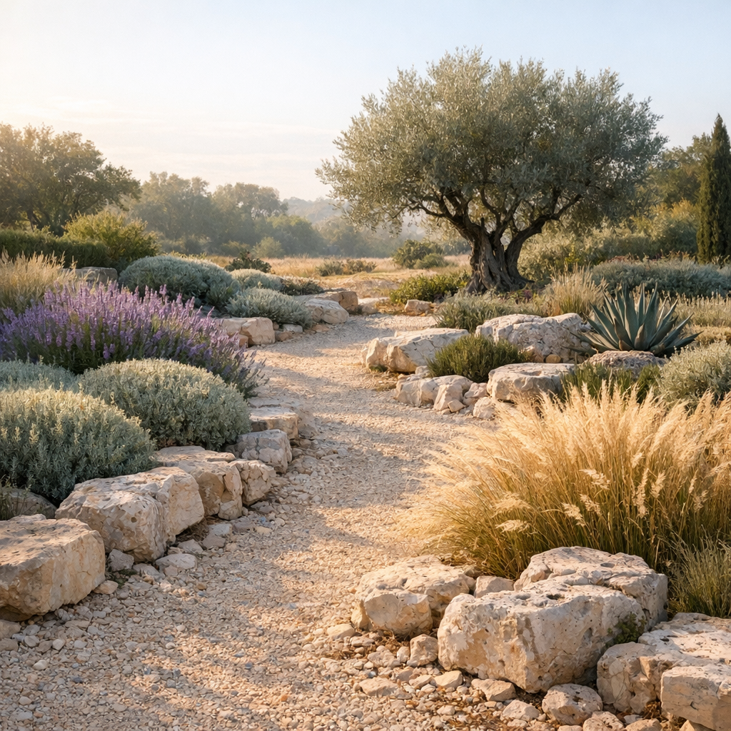 Jardin sec moderne : beau, durable et économe en eau