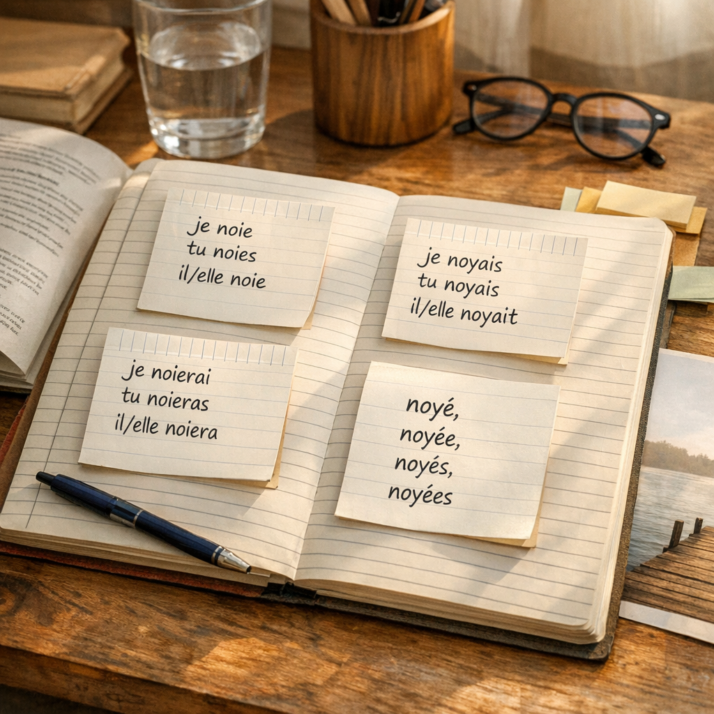 Comment conjuguer le verbe noyer sans se tromper : présent, imparfait, futur et participe passé