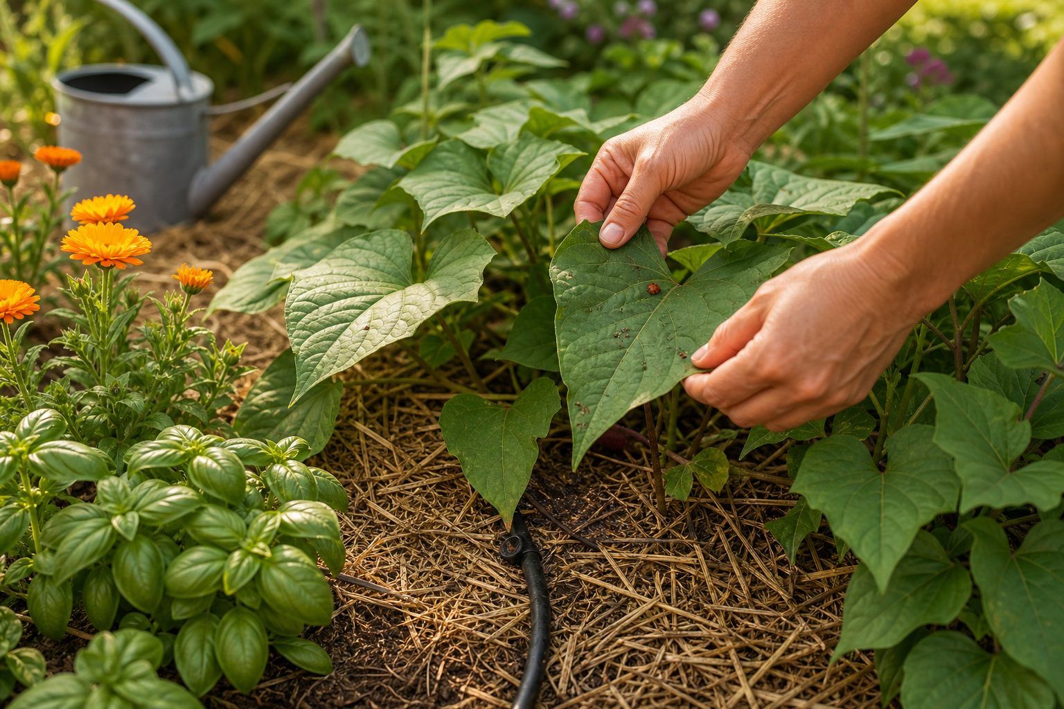 Entretien des patates douces : eau, paillage, parasites et associations