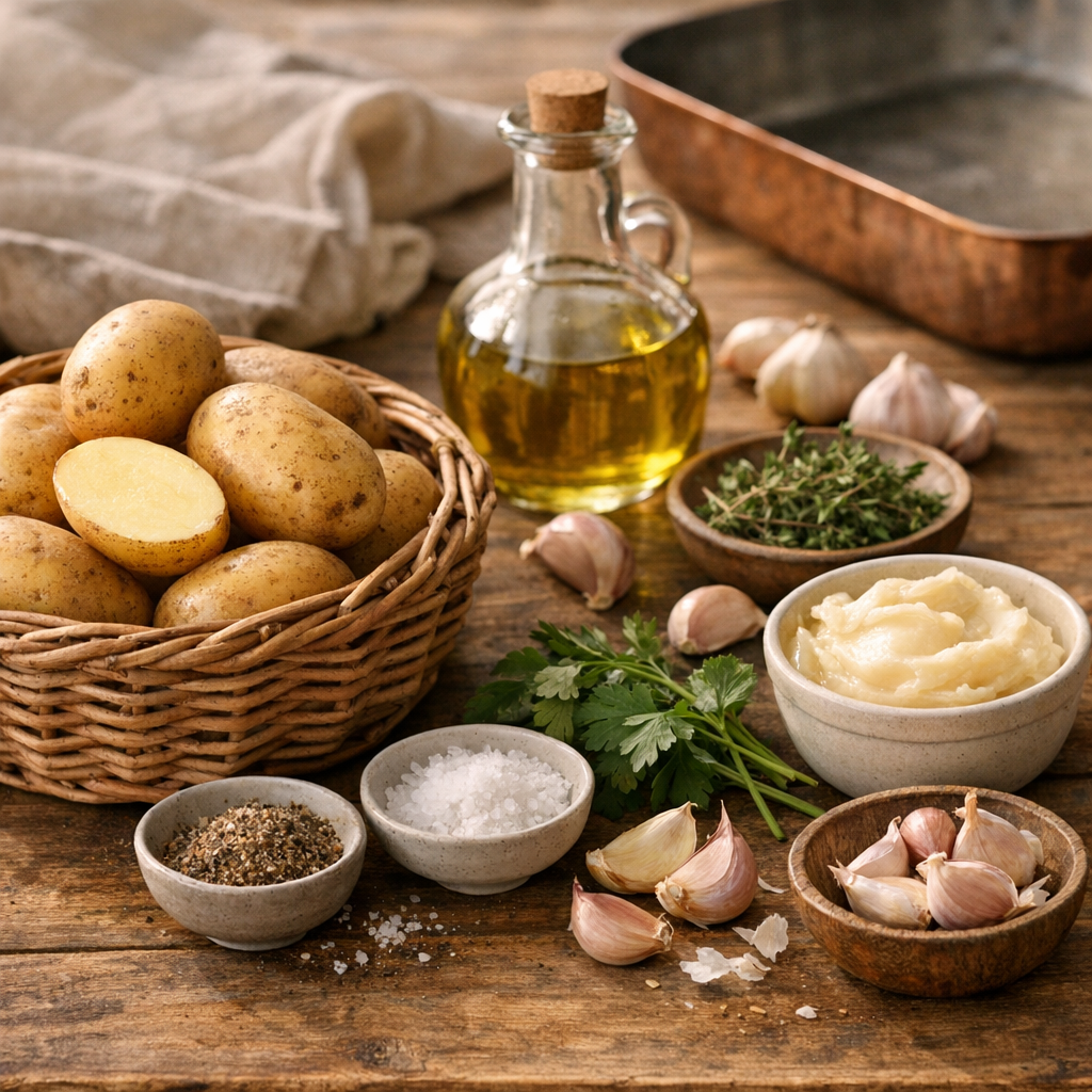 Ingrédients pour des pommes de terre sarladaises au four traditionnelles