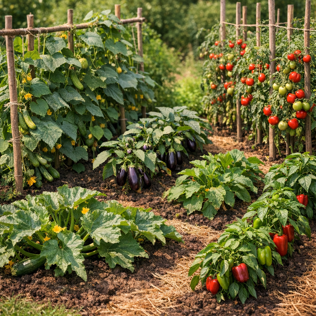 Comment organiser la plantation des courgettes avec tomates, concombres, aubergines et poivrons