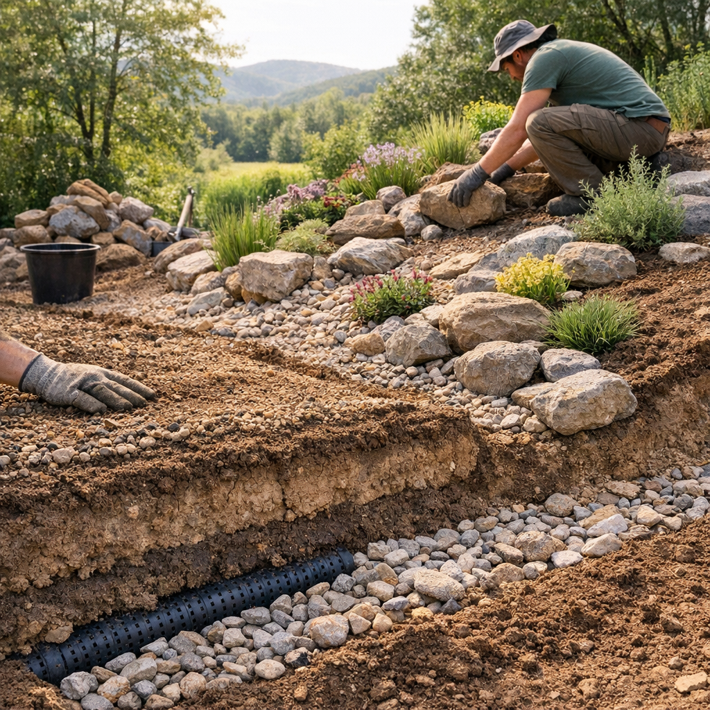 La méthode fiable pour faire une rocaille durable : matrice sol, pente, exposition et drainage