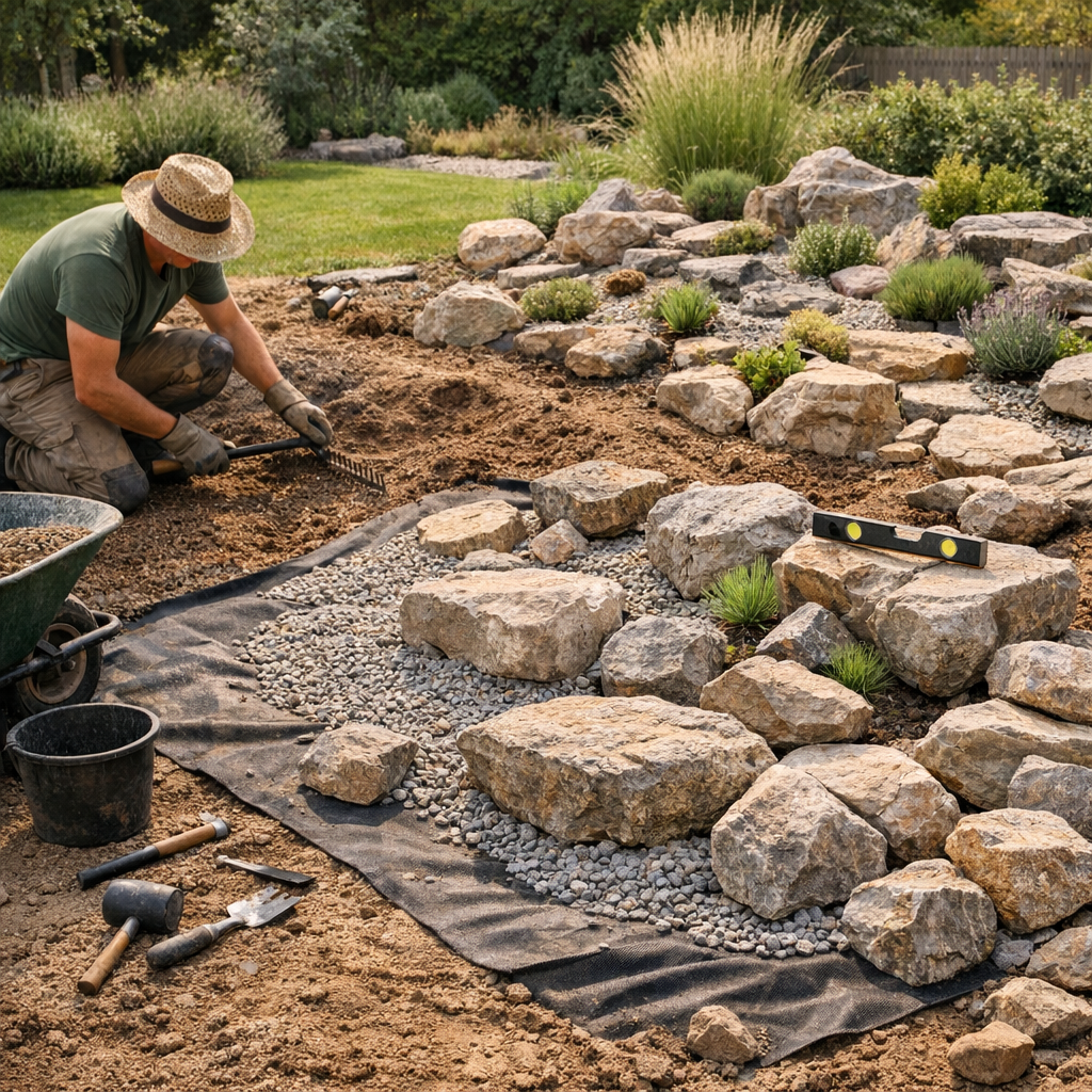 Comment préparer le terrain et disposer les pierres dans un jardin de rocaille sans erreur