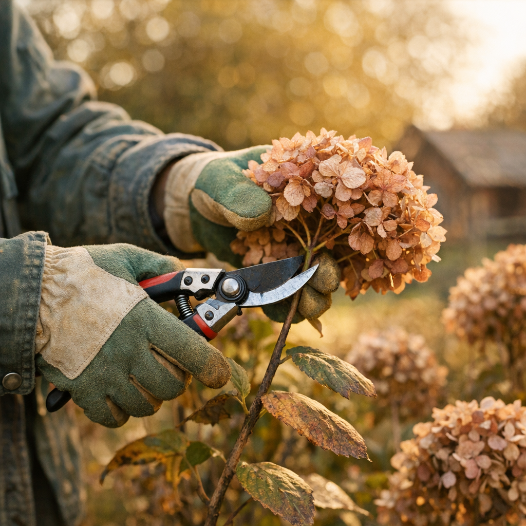 En automne, la taille des hortensias se limite à un geste